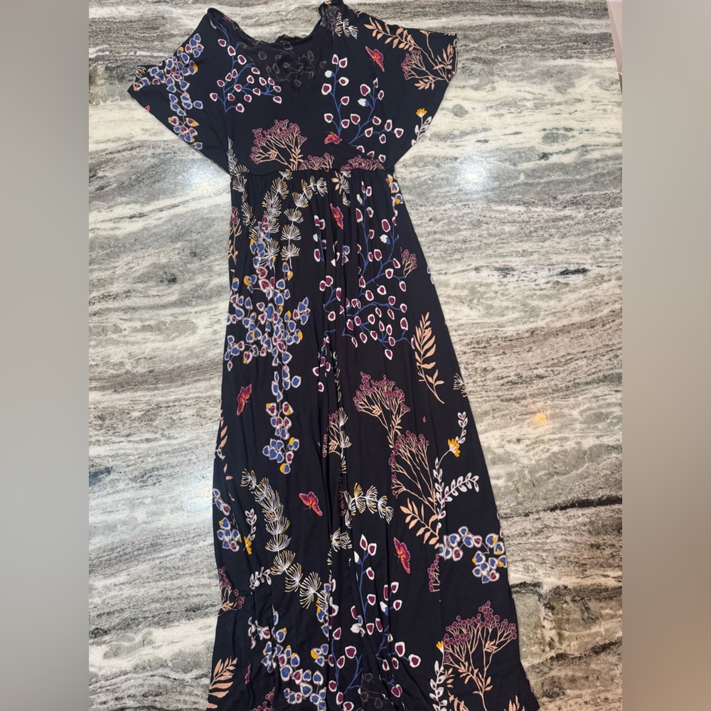 Express Black Maxi Dress with Floral Design